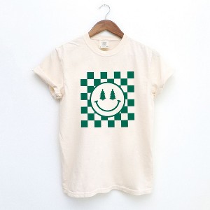 Simply Sage Market Women's Checkered Christmas Smiley Short Sleeve Garment Dyed Tee - 1 of 4