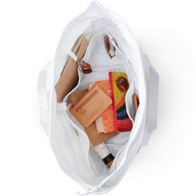 Lands' End Large Solid Color 5 Pocket Zip Top Long Handle Canvas Tote Bag -  - White