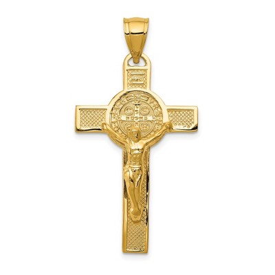 Black Bow Jewelry 14k Yellow Gold San Benito 2-Sided Crucifix Cross Pendant