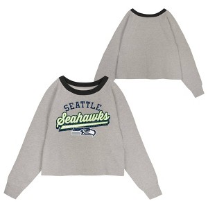 NFL Seattle Seahawks Girls' Gray Crew Fleece Hooded Sweatshirt - 1 of 3