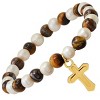 Steeltime Men's tiger eye, freshwater pearls and stainless steel double cross charm beaded bracelet. Color Options: Silver, Gold - 2 of 4