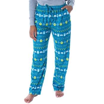 Disney Womens' Monsters Inc Sulley and Mike Ugly Sweater Pajama Pants Turquoise