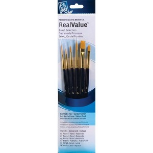 Princeton RealValue Brush Set, Gold Taklon Bristles, Short Handle Mixed Media Paintbrush, Dark Blue, 6 Pieces - 1 of 2