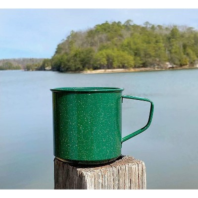 Green Enamel 16oz Camping Mugs with Handles, Set of 4