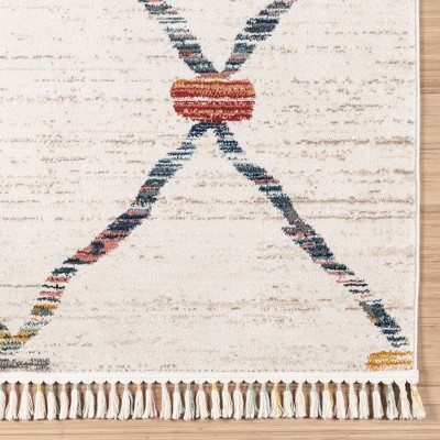 Ivory and Multicolor Synthetic Tufted Rectangular Area Rug, 6' x 9'