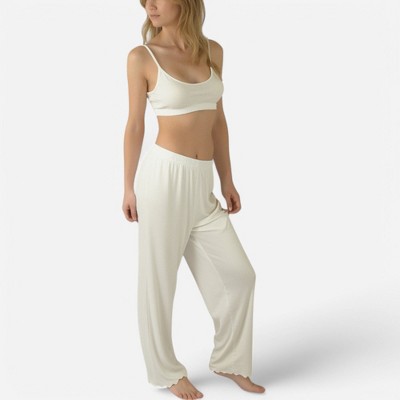 Anna-Kaci Lounge Women's Rib Knit Lounge Pants with Scalloped Hem and Soft Stretch Waistband