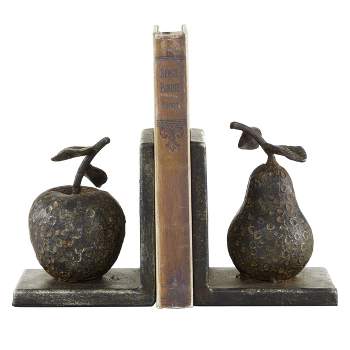 5" x 4.5" Set of 2 Metal Pear and Apple Sculpture Fruit Bookends Gray - Olivia & May