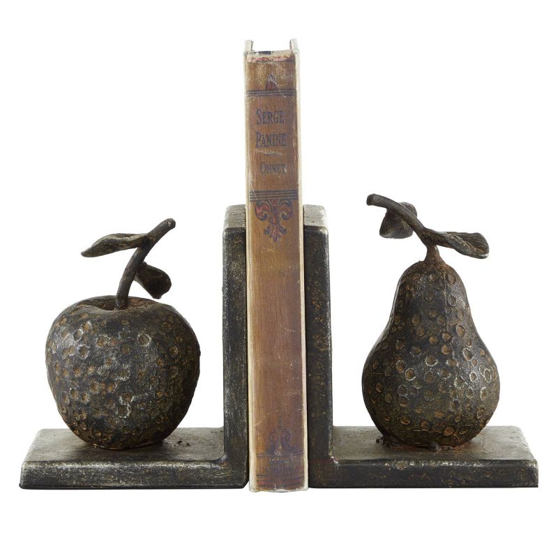 5&#34; x 4.5&#34; Set of 2 Metal Pear and Apple Sculpture Fruit Bookends Gray - Olivia &#38; May, 1 of 6