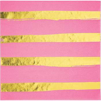 48ct Foil Striped Disposable Napkins Pink