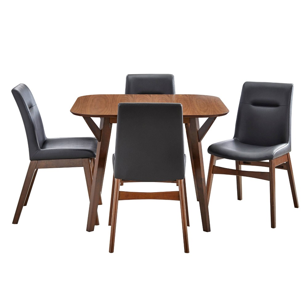 Photos - Dining Table Buylateral 5pc Vance Dining Set Black- Buylateral: Modern Square Table, 4 Upholstered Chairs, Faux Leather, Wood Frame