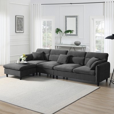 Whisen Modern L-shaped Convertible Sectional Sofa, 5-seat Cloud Chenille Indoor Furniture with Ottoman