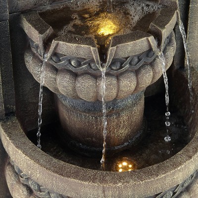 Roman Lion Face Gray Resin 50" Outdoor Floor Water Fountain with LED Light