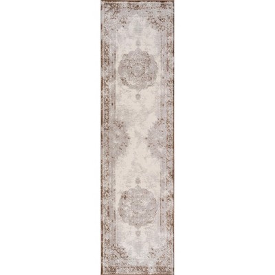 Rosalia Cottage Medallion 2'x8' Runner Rug in Brown/Cream