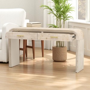 Mshliw 59" Entryway Console Table with Rounded Silhouette and 2 Drawers, Dining Table, Retro Fluted Accent Desk for Living Room or Hallway - 1 of 4