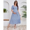 Clearlove Women's Floral Long Midi Dress V Neck Short Sleeve Ruffle Tiered Layered Swing Dresses - 2 of 4