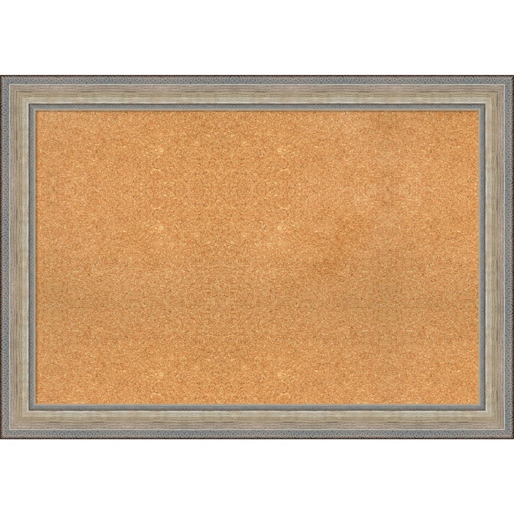 Photos - Dry Erase Board / Flipchart 41"x29" Wood Frame Natural Cork Board Fleur Champagne Silver - Amanti Art: