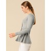 Allegra K Women's Slim Fit V-Neck Long Sleeve Ribbed Pullover Knitted Peplum Sweater - 4 of 4