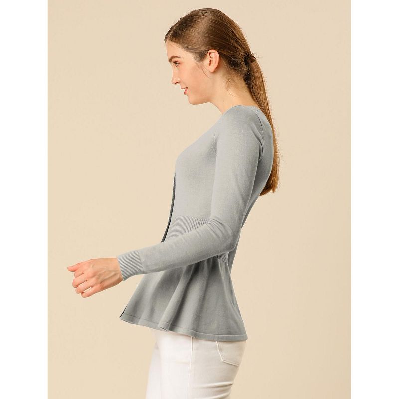 Allegra K Women's Slim Fit V-Neck Long Sleeve Ribbed Knitted Peplum Top, 5 of 8