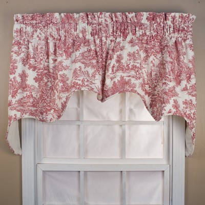 Ellis Curtain Victoria Park Toile 2-Piece High Quality Room Darkening Solid Natural Color Classic Print Swag Lined Empress Window Valance - 70 x 28, Red