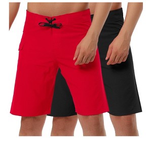Lars Amadeus Men's Solid Color Elastic Waist Drawstring Beach Board Shorts 2 Pack - 1 of 4