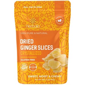 Herbaila Crystallized Ginger Slices – All-Natural, Unsulphured, Non-GMO Dried Ginger – 16 oz Bag - 1 of 4