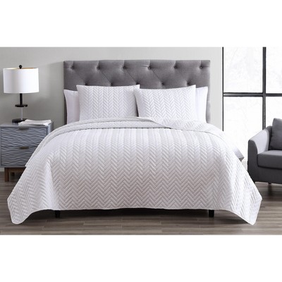 Kate Aurora Basic Bedding Herringbone Plush 3 Piece Quilt & Pillow Shams Set , White - Queen — фото 6