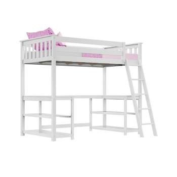 Max & Lily Twin-Size High Loft Bed with Wraparound Desk & Shelves