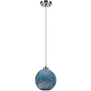 Uttermost Brushed Nickel Steel Mini Pendant Light 9 1/4" Wide Modern Aqua Blue Glass Shade Fixture for Dining Room House Bedroom - 1 of 1