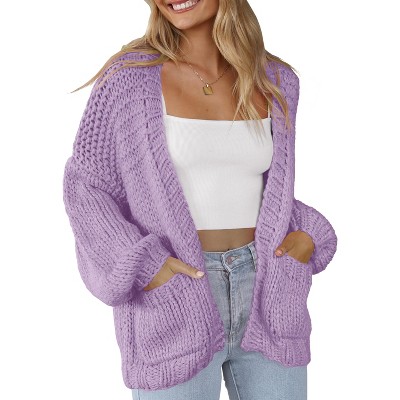 Clearlove Women's Cardigan Soft Pocketed Long Sleeves Casual Knitted Open Front Cardigans Lightweight Sweaters