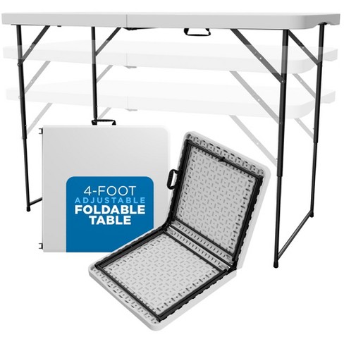 Height Adjustable Craft Camping and Utility Folding Table, 4 Foot, 4'/4