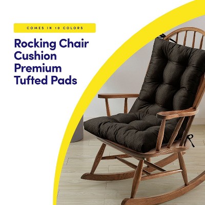 Rocking Chair Cushion 2 Piece Tufted Non Slip Set of Upper and Lower Cushions, Brown