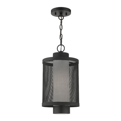 Nottingham Sleek LED Pendant Lantern in Textured Black with Satin Opal Glass