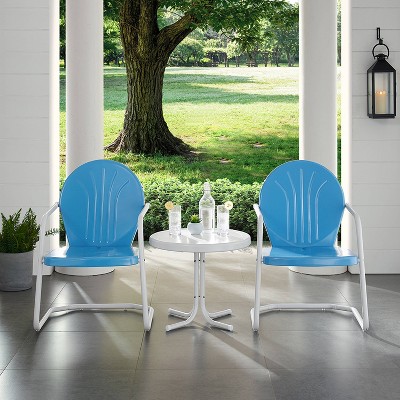 Sky Blue Metal Outdoor Conversation Set with Round Table
