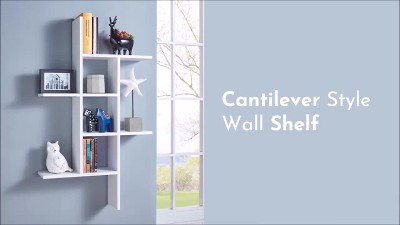 Chestnut Wood Floating Cantilever Cubby Wall Shelf