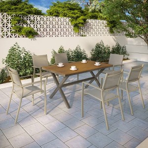 Heynemo 7 Pieces Patio Dining Sets, Aluminum Outdoor Dining Table with 6 Chairs, Removable Cushions, Ideal for Lawn, Garden, Backyard - 1 of 4