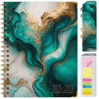 Global Printed Products Hardcover AY 2025-2026 Fashion Planner - 8.5"x11" (Teal Gold Marble)