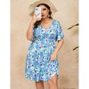 YesFashion Women's Plus Size Boho Floral V Neck Ruffle Short Sleeve Dress Elastic High Waist A Line Summer Dress - 3 of 4