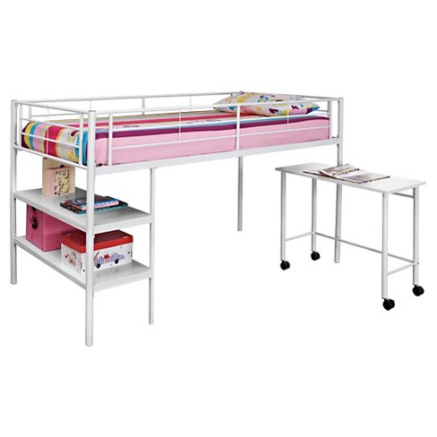 Premium Metal Twin Low Loft Bed With Desk White Saracina Home