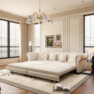 3-in-1 Sleeper Sofa Bed with Pull-Out Design,89" Velvet Convertible Sofa Bed with Movable Ottoman, King Size Sofa Bed for Living Room-Koiai - 1 of 4