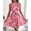Halter Summer Dress for Women Sleeveless Dress Keyhole Back Floral Sundress with Front Tie Waist Flounce Hem Summer Mini Dress - 4 of 4