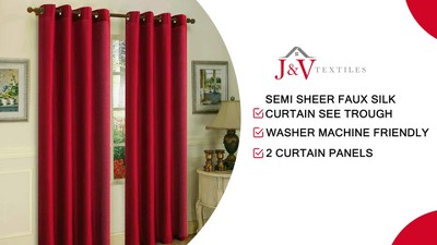 Beige Faux Silk Sheer Grommet Window Curtain Panels