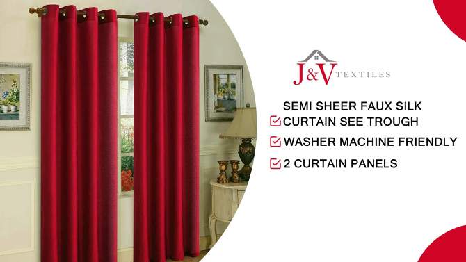 J&V TEXTILES 2 Panels Solid Grommet Faux Silk Window Curtain Drapes Treatment 58" Wide and 84" Length (Black), 2 of 8, play video