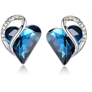 Leafael Infinity Love Heart Stud Earrings with Birthstone Crystal Women's Gifts, Silver-tone - 1 of 4