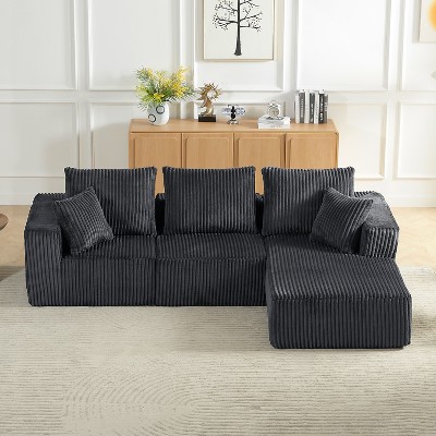 Dolonm L-shaped Modular Combination Sofa,Deep Seat Corduroy Sofa with Armrests, Compressed Boneless Sofa, No Assembly,for Living Room,Bedroom
