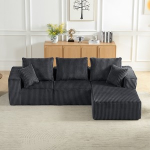 Dolonm L-shaped Modular Combination Sofa,Deep Seat Corduroy Sofa with Armrests, Compressed Boneless Sofa, No Assembly,for Living Room,Bedroom - 1 of 4
