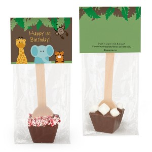 12 Pcs Birthday Hot Chocolate Spoons Milk Chocolate Mini Marshmallows Jungle Safari - 1 of 2