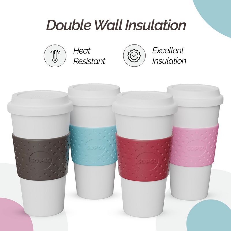 Copco Acadia 16 Ounce Double Walled Insulated Hot or Cold Travel Mug Spill Resistant Lid, 4-Pack, 4 of 9