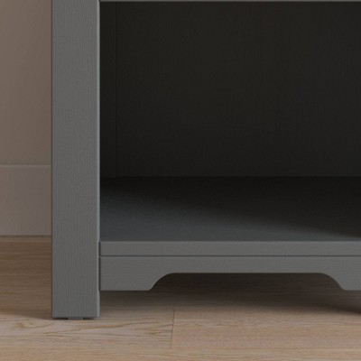 Brushed Pebble Pine Wood Nightstand with Drawer and Shelf
