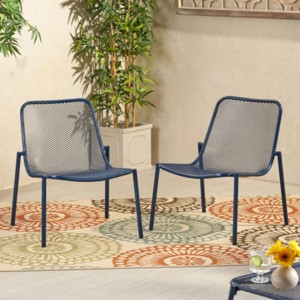 Set of 2 Stackable Modern Outdoor Armless Chairs with Backrest, Metal Patio Accent Seating for Porch, Garden or Balcony – The Pop Home - 1 of 4