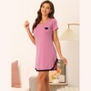 cheibear Women's Pajama Dress Heart Print Lace Trim Short Sleeves Lounge Nightgowns - 2 of 4